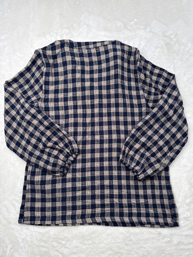 Felina Womens Tan & Navy Plaid Long-Sleeve Blouse S — image 4 of 5